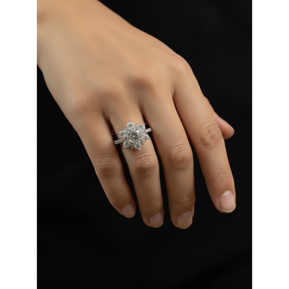 JTV JCL 9.25 Sterling Silver Round CZ Rhodium‎ Plate Ring Sz. 5.25